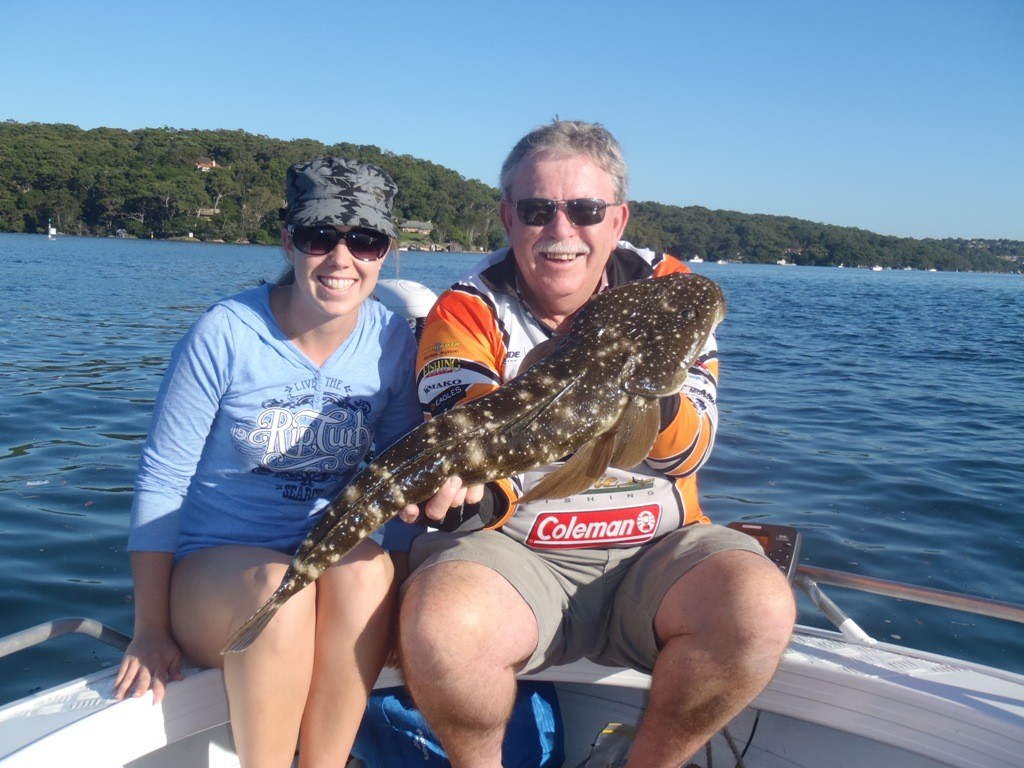 The authors daughter Alissa caught this 84cm dusky flathead in the Port Hacking River © Gary Brown
